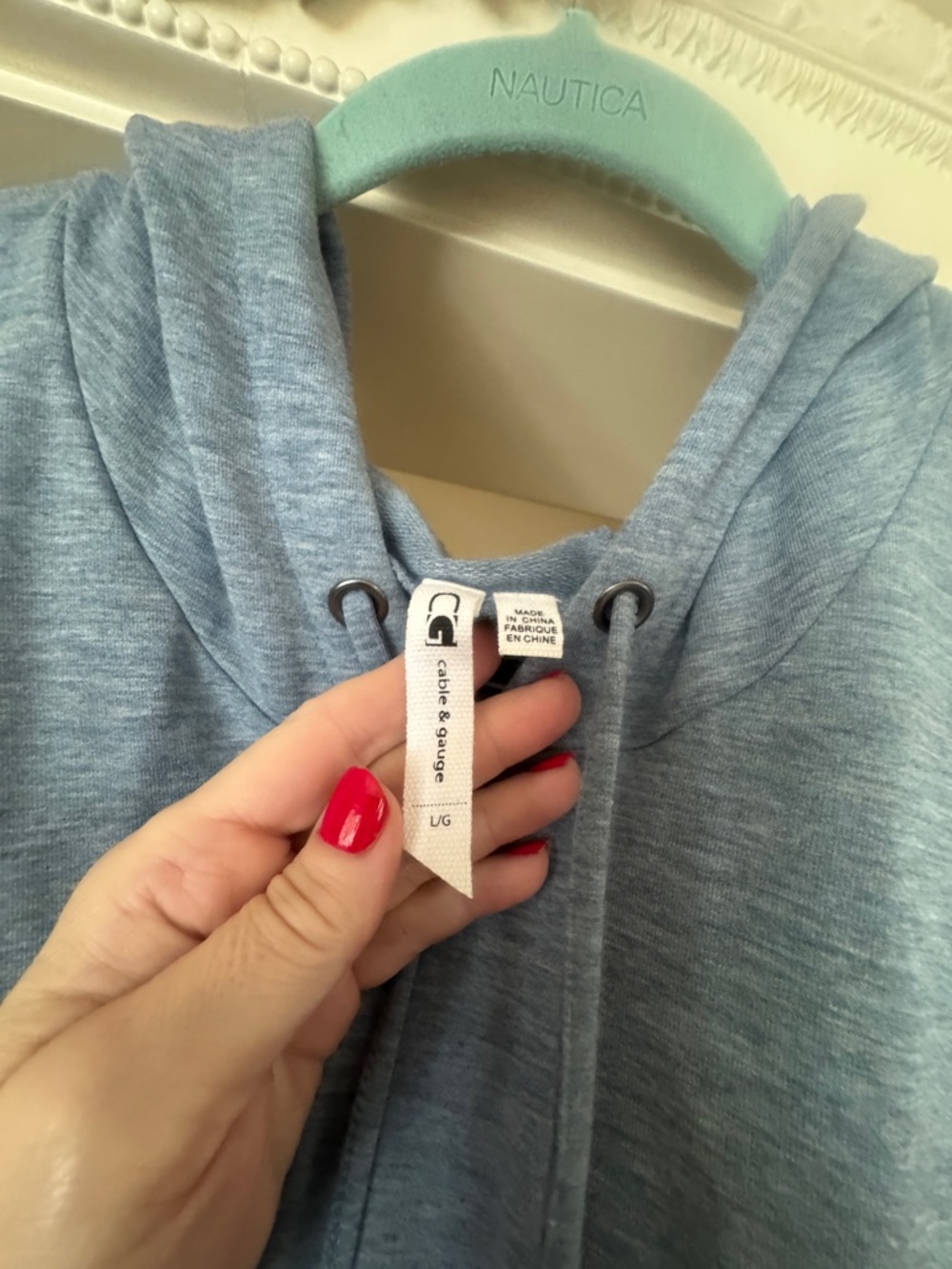 Cable & Gauge Heathered Light Blue Hoodie and drawstring - Picture 3 of 6